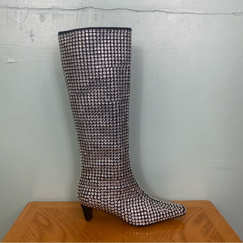 Jeffrey Campbell Crown Jewel Tall Boots Black Embellished Heeled Size 9‎ - Picture 4 of 8